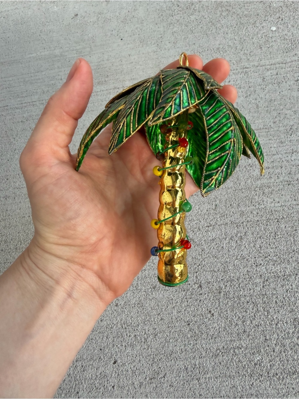 Cloisonné Palm Tree Christmas Ornament Green Enamel Holiday Decor 6” with Box